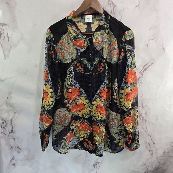 CAbi Shirt Womens Medium Blouse Amour Button Up Peter Pan Collar Floral 3072 - Picture 1 of 11